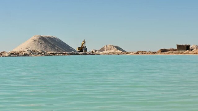 Construction at the Siwa Oasis Teal Salt Lakes Egypt