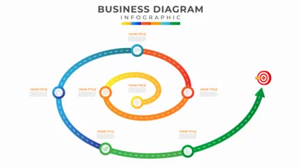 Foto op Plexiglas 7 Steps Modern Timeline diagram with spiral road concept and symbol icon, presentation vector infographic. Infographic template for business.  © Khoirul Project