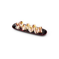 dessert Nut Roll black plate white background isolation
