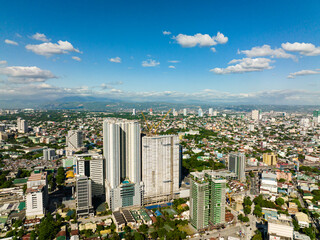 Top view of Manila is the capital of the Philippines, with modern buildings and skyscrapers.