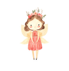 Watercolor fairy girl illustration for kids