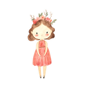Watercolor fairy girl illustration for kids