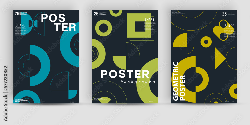 Poster simple geometric posters mockups created with vector abstract elements, lines and bold geometric sha