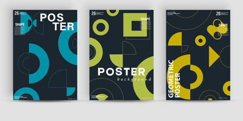 Simple geometric posters mockups created with vector abstract elements, lines and bold geometric shapes, useful for poster art, front page design, decorative prints.