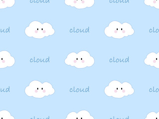 Cloud cartoon character seamless pattern on blue background