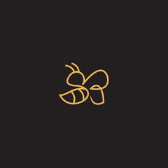 Bee logo shaped with lines forming a flying bee into the design, creating a bee logo in gold color.