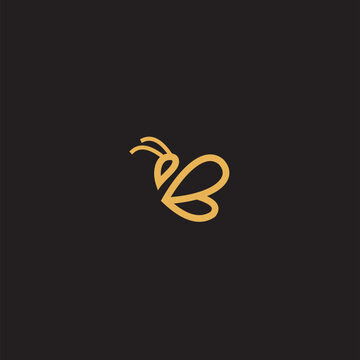 Bee logo shaped with lines forming a flying bee into the design, creating a bee logo in gold color.