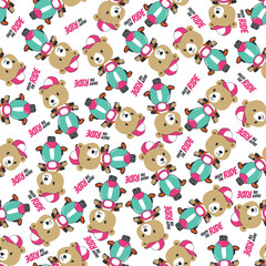 Cartoon seamless pattern of cute bear riding Scooter . Can be used for t-shirt printing, children wear fashion designs and other decoration.
