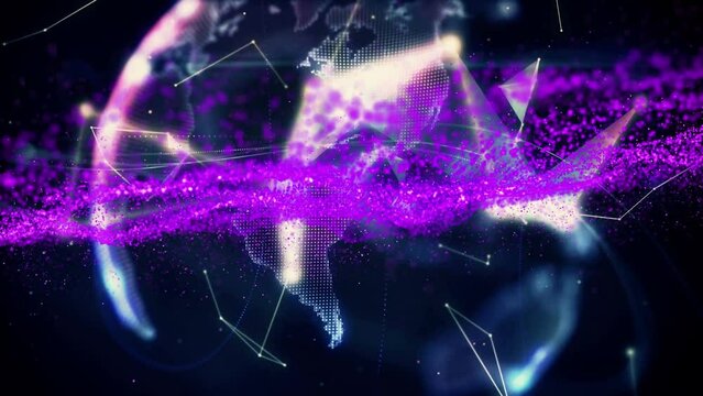 Animation of purple mesh over globe with connections