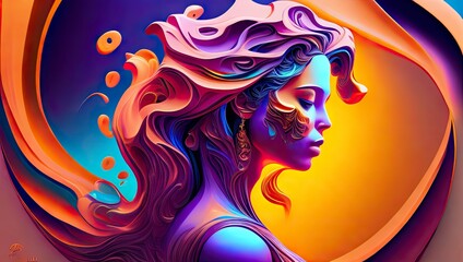 Abstract woman with a flowing hair - generative AI