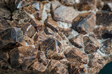 Hessonite - crystals in quartz in detail.