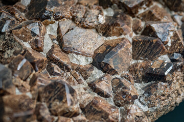 Hessonite - crystals in quartz in detail.