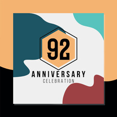 92nd year anniversary celebration vector colorful abstract design on black and yellow background template illustration 