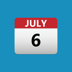 6th July calendar icon. July 6 calendar Date Month icon. Isolated on blue background
