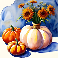 Pumpkins and Flowers