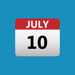 10th July calendar icon. July 10 calendar Date Month icon. Isolated on blue background