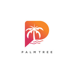 Letter P with palm tree logo design vector