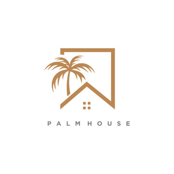 Palm tree with house logo design vector