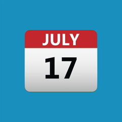 17th July calendar icon. July 17 calendar Date Month icon. Isolated on blue background