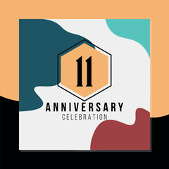 11th year anniversary celebration vector colorful abstract design on black and yellow background template illustration 