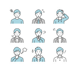 ネガティブな感情の男性のイラストアイコンセット