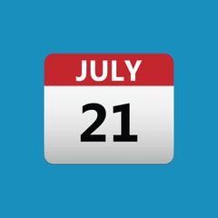 21th July calendar icon. July 21 calendar Date Month icon. Isolated on blue background