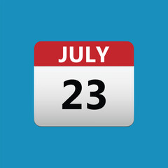 23th July calendar icon. July 23 calendar Date Month icon. Isolated on blue background