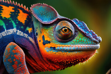 colorful chameleon close up, generative AI - obrazy, fototapety, plakaty