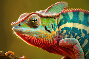 colorful chameleon close up, generative AI