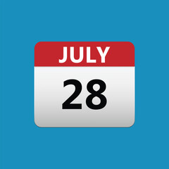 28th July calendar icon. July 28 calendar Date Month icon. Isolated on blue background
