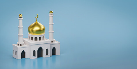Ramadan Kareem. Eid Mubarak background for web banner. Mosque. Arabic mescit. 3d render image.  
