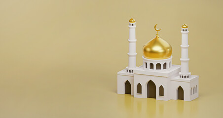 Ramadan Kareem. Eid Mubarak background for web banner. Mosque. Arabic mescit. 3d render image.  
