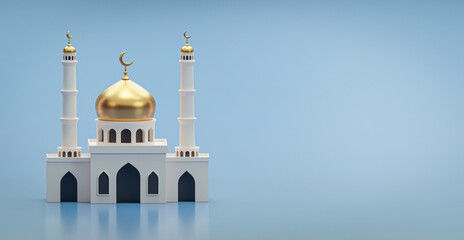 Ramadan Kareem. Eid Mubarak background for web banner. Mosque. Arabic mescit. 3d render image.  
