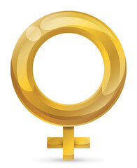 Symbol of Venus or female in golden and glossy effect, Vector illustration