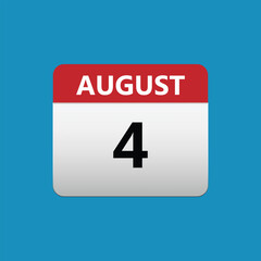 4th August calendar icon. August 4 calendar Date Month icon. Isolated on blue background