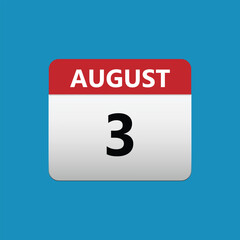 3th August calendar icon. August 3 calendar Date Month icon. Isolated on blue background