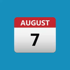 7th August calendar icon. August 7 calendar Date Month icon. Isolated on blue background