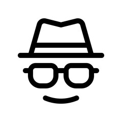 Editable vector incognito hat glasses user icon. Black, line style, transparent white background. Part of a big icon set family. Perfect for web and app interfaces, presentations, infographics, etc