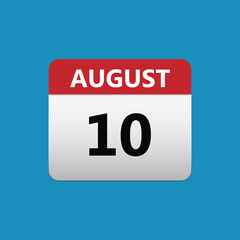 10th August calendar icon. August 10 calendar Date Month icon. Isolated on blue background