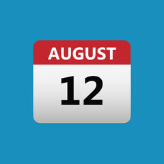 12th August calendar icon. August 12 calendar Date Month icon. Isolated on blue background
