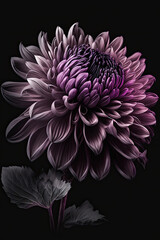 purple chrysanthemum on a dark background, Generative AI, isolated, plant, bloom, flora, beauty, 
