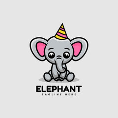 Vector Logo Illustration Elephant Mascot Cartoon Style.