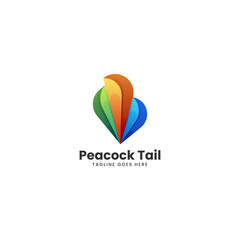 Vector Logo Illustration Peacock Tail Gradient Colorful Style.