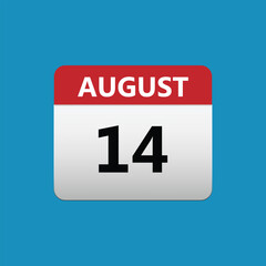 14th August calendar icon. August 14 calendar Date Month icon. Isolated on blue background