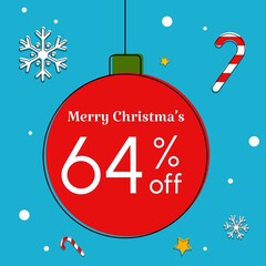 Merry Christmas tag discount with elements: snow, star and ball. In colors: blue, red, green and white