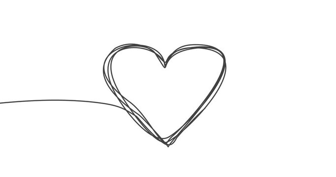 Continuous line drawing animation of heart. Minimalist concept of love. Trendy scribble style. Animation video