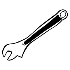 adjustable wrench outline, Hand drawn outline illustration, Construction and Craftsmanship Tool Element