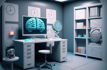 psychology lab with brain models and testing equipment made with generative ai