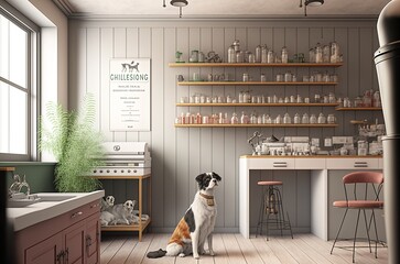 veterinary clinic with animal models and equipment made with generative ai
