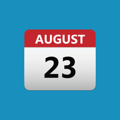 23th August calendar icon. August 23 calendar Date Month icon. Isolated on blue background